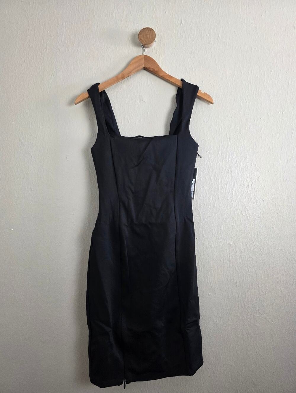 TA3 Square Neck Fitted Corset Midi Dress Black L Short Built-In Shapewear NWT